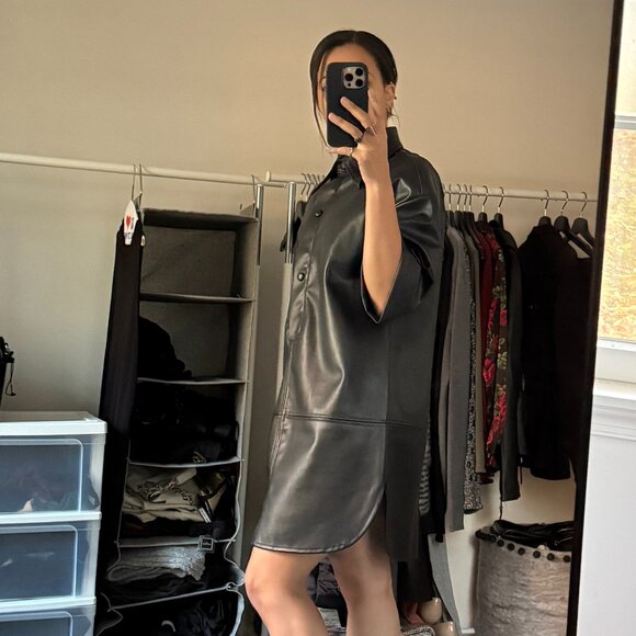 Topshop Faux Leather Oversize Shirt Dress - Picture 2 of 4